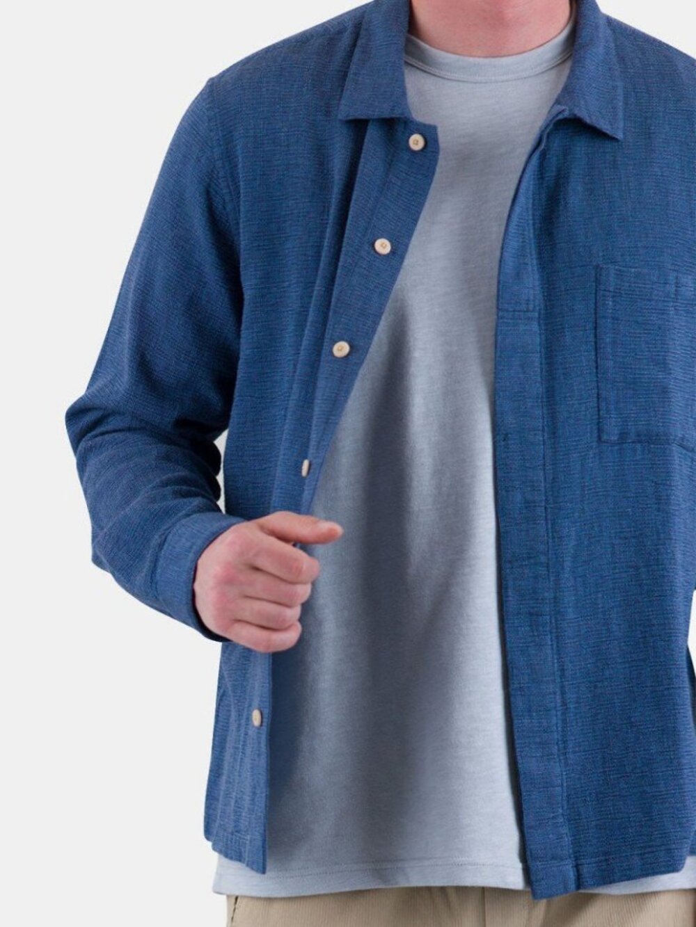 Folk Patch Shirt - Indigo Basketweave